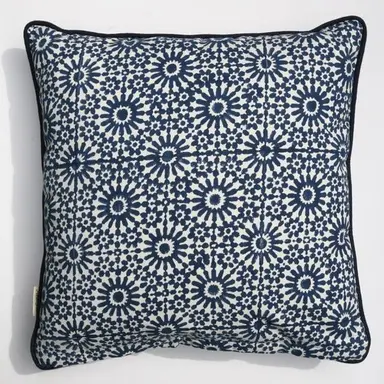 Cushion Cover in Hand Block Moroccan Navy Print