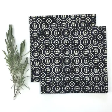 Napkin Set in Block Printed Navy Geo Print