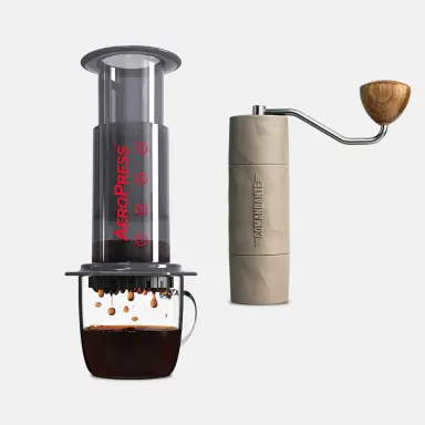 Gói Combo Máy Xay Cà Phê Comandante X25 Trailmaster Dune, Aeropress Original + 500g Cà Phê Naked Roaster