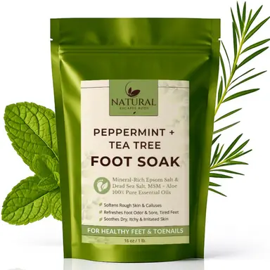 Peppermint + Tea Tree Foot Soak for Tired, Dry Feet | Epsom + Dead Sea Salts | 1 lb
