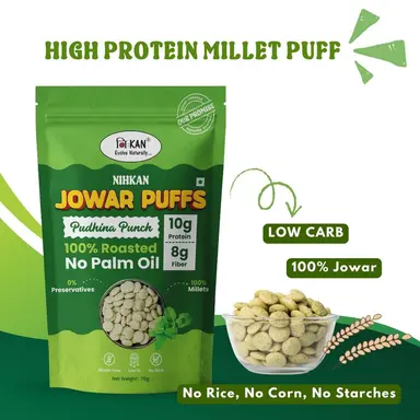 NIHKAN Jowar Puffs - Pudhina Punch | Gluten free healthy Snack - 70g