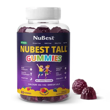 NuBest Tall Gummies for Kids Ages 2+ & Teens, Sugar-Free, 60 Gummies