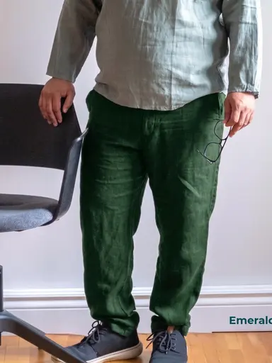 HUGO Men's Plus Size Linen Pants – Half Elastic Waist