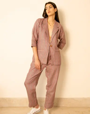 JULIET Women's Linen Pantsuit – Unlined 1-Button, 3/4 Sleeve 2-Piece