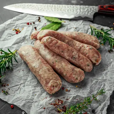 Pasture raised Free Range Quick Frozen Pork Irish Breakfast Sausages (pork, onion, thyme, quick frozen, un-aged, additive free, gluten free )