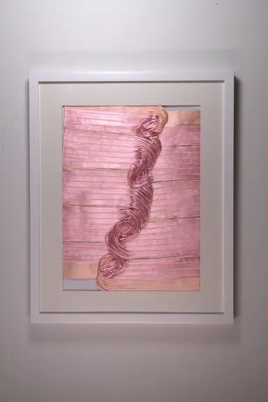 Abstract pink textile original artwork- Pink and peach