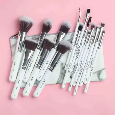 16 Pcs Professional Makeup Brush Set (Face + Eyes) with FREE Marble Makeup Pouch