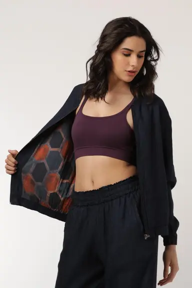 Womens Bomber Jacket : Arya Navy