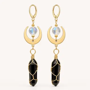 Event Horizon — Black Onyx & Gold Crescent Earrings