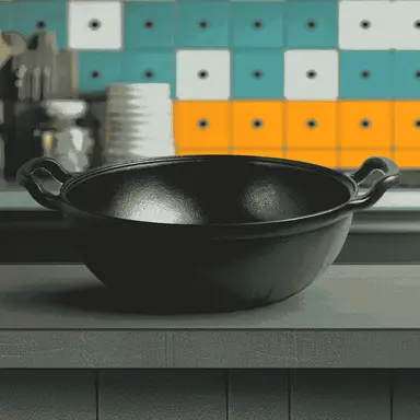 Roca Triton Cast Iron Kadai - 24CM - 100% Tự nhiên & Chống dính | Sẵn sàng sử dụng với Dầu | Tay cầm bọc Cotton & Túi lưu trữ | Sản xuất tại Ấn Độ