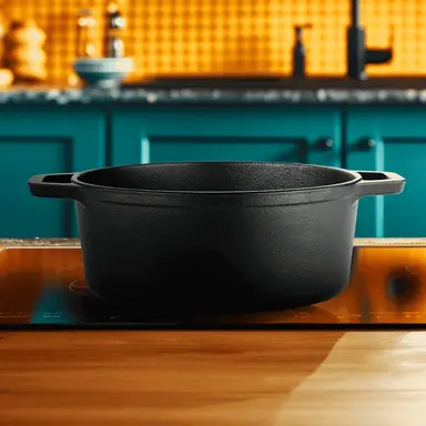 Roca Nix Cast Iron Dutch Oven - 24CM - 100% Natural & Non-Stick | Pre-Seasoned Oil | Cotton Sleeves for Handles & Storage Bag | Made in India