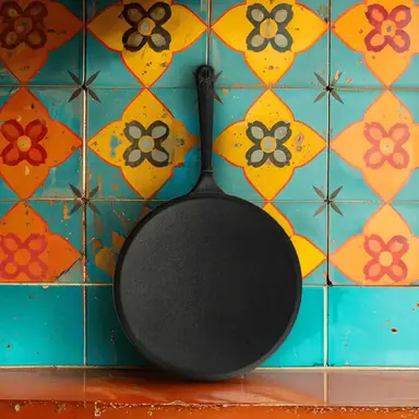 Roca Europa Cast Iron Roti Tawa - 26CM - 100% Natural & Non-Stick | Pre-Seasoned Oil | Cotton Sleeves for Handles & Storage Bag | Made in India