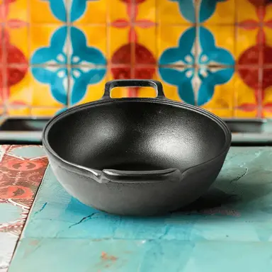 Roca Triton Cast Iron Kadai - 18CM - 100% Natural & Non-Stick | Pre-Seasoned Oil | Cotton Sleeves for Handles & Storage Bag | Made in India