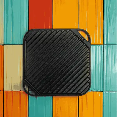 Roca Triton Cast Iron Grill Plate [Square] - 25CM - 100% Natural & Non-Stick | Pre-Seasoned Oil | Cotton Sleeves for Handles & Storage Bag | Made in I