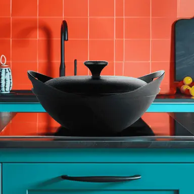 Roca Europa Cast Iron Kadai With Lid - 24CM - 100% Natural & Non-Stick | Pre-Seasoned Oil | Storage Bag | Made in India