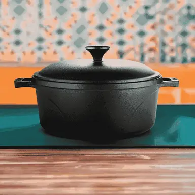 Roca Europa Cast Iron Dutch Oven With Lid - 24CM - 100% Natural & Non-Stick | Pre-Seasoned Oil | Cotton Sleeves for Handles & Storage Bag | Made in In