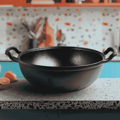 Roca Triton Cast Iron Kadai - 22CM - 100% Natural & Non-Stick | Pre-Seasoned Oil | Cotton Sleeves for Handles & Storage Bag | Made in India