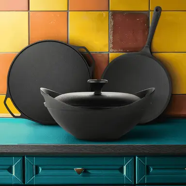 Roca Spice Lord Trilogy [Rule Masala Kingdom] | Europa Kadai - 24CM & Carpo Dosa Tawa - 30CM & Europa Roti Tawa - 26CM & Nix Lid - 24CM | Handle Sleev