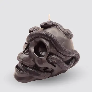 SKULL & SNAKE Schädel Kerze mit Schlange schwarz