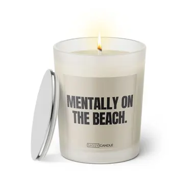 Duftkerze mit Spruch | Mentally on the beach.