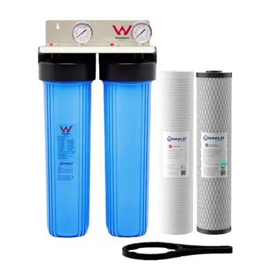 20” x 4.5” Whole House Twin Water Filter System Scale Removal Cartridges | WaterMark Certified | 2-Stage Wall Mount | Ideal for Hard Water