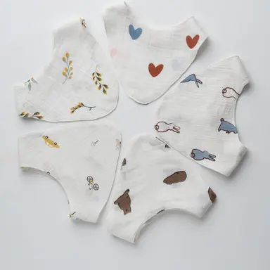 Baby Bibs Set of 5 | Organic Muslin Cotton | Absorbent & Soft | 0-24 M