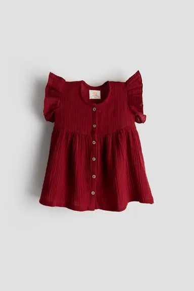 Baby Girl Frock with Flutter Sleeves | Organic Muslin Cotton | Berry Royale | 0-24M