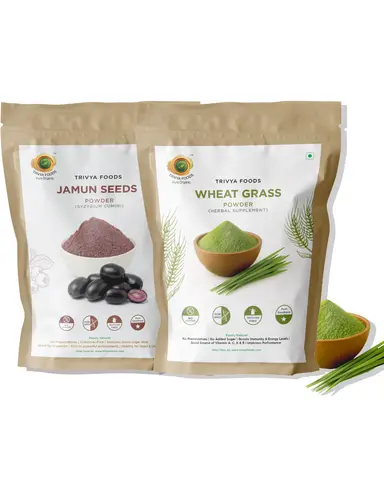 Jamun Seeds Powder & Wheatgrass Powder Combo 300g | Organic Detox Superfood | Blood Sugar Support & Daily Energy Boost