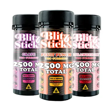 Blitz Sticks Gummies Sampler - 3 Flavors, 10ct, 2,500mg