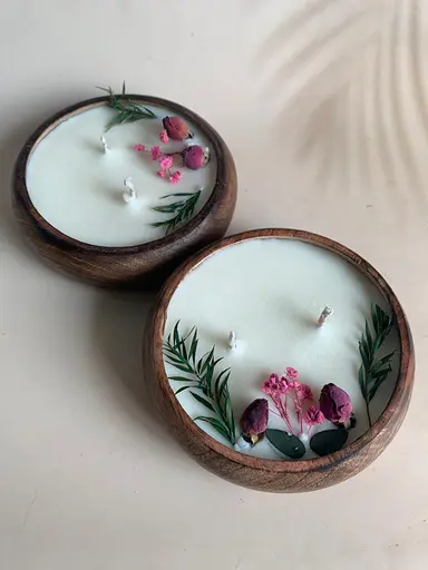 Solid Wooden Bowl Candle
