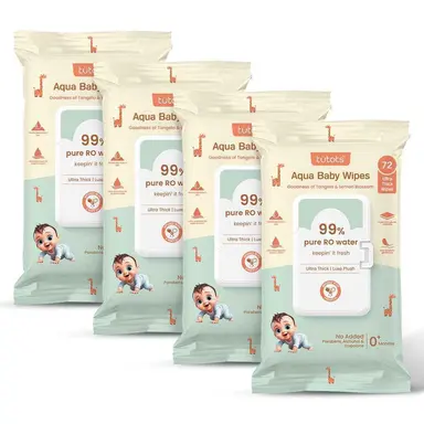 Khăn ướt em bé tutots Ultra Thick Aqua – Nước RO 99%, Gói 4 cái