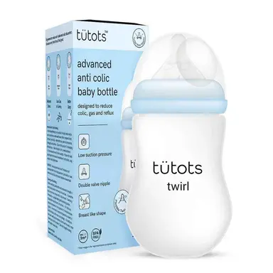 tutots Bình Sữa Cho Bé – Dòng Twirl 250ml, Cổ Rộng Chống Colic, Không BPA với Núm Turbo Vent