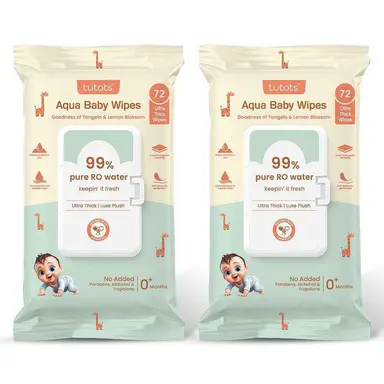 Khăn ướt bảo vệ da em tutots Ultra Thick Aqua – 99% nước, hộp 2 gói