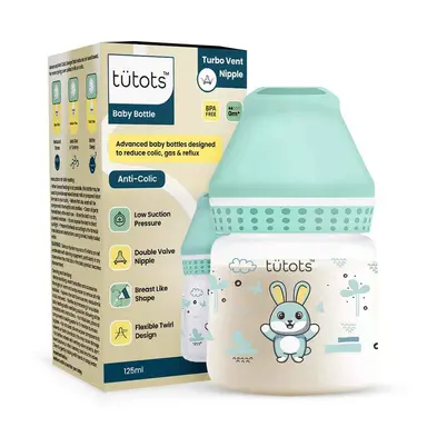Bình sữa trẻ em tutots – 125ml, cổ rộng chống đầy hơi, không chứa BPA