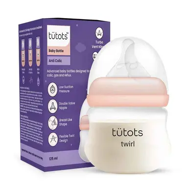 tutots Baby Feeding Bottle – 125ml Twirl Series, Anti-Colic Wide Neck, BPA-Free with Turbo Vent Nipple