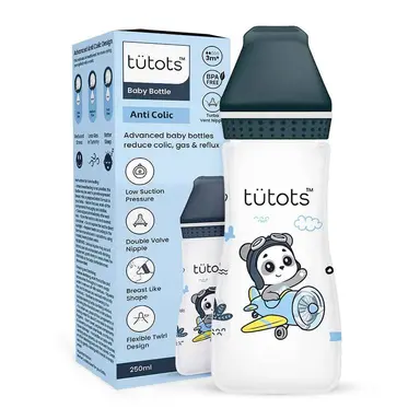 Tutots Baby Feeding Bottle - 250ml, Anti-Colic, BPA Free with Turbo Vent Nipple - Blue