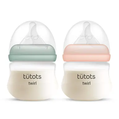 tutots Twirl 125 ml Wide Neck BPA Free Feeding Bottle Combo (Pack of 2) - Pink + Green
