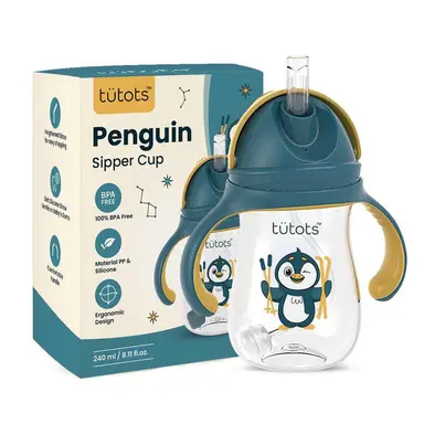tutots Premium Penguin Baby Straw Sipper Bottle – 240ml