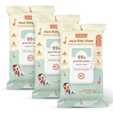 tutots Ultra Thick Aqua Baby Wipes – 99% Water Water, Pack of 3