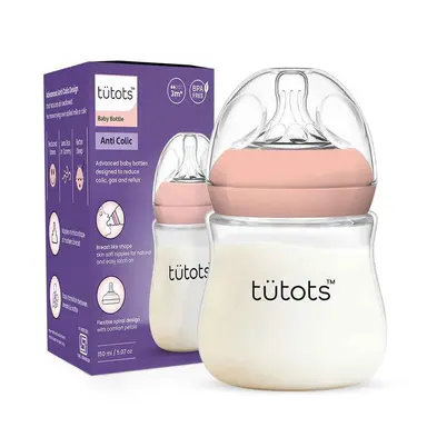 tutots Anti-Colic Baby Bottle – 150ml Peach, BPA-Free,