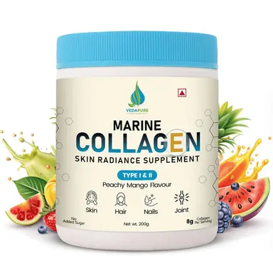 Vedapure Marine Collagen 200g โ Peachy Mango | Biotin, Vit C & E | For Skin, Hair, Joints & Nails