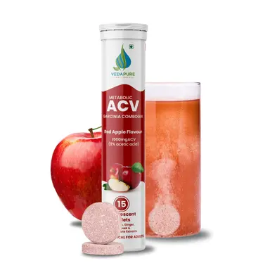 Vedapure ACV Effervescent Tablets โ With Garcinia & Pomegranate for Craving Control & Weight Support โ 15 Tabs