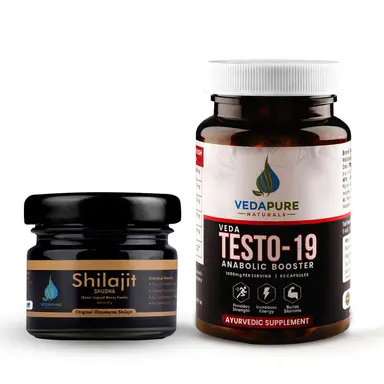 Vedapure Men HealthMantra Combo โ Shudh Shilajit Resin & Veda Testo-19 Capsules for Strength, Stamina & Hormonal Health