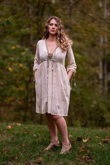 Clarity 100% Cotton Dress - Clara (Beige)