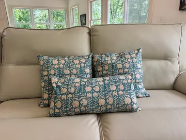 Hand Block Printed Pillow - Blue Castle