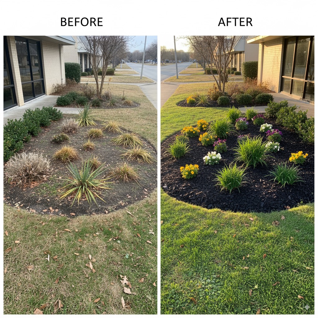 Modern backyard with a stone patio and green plants