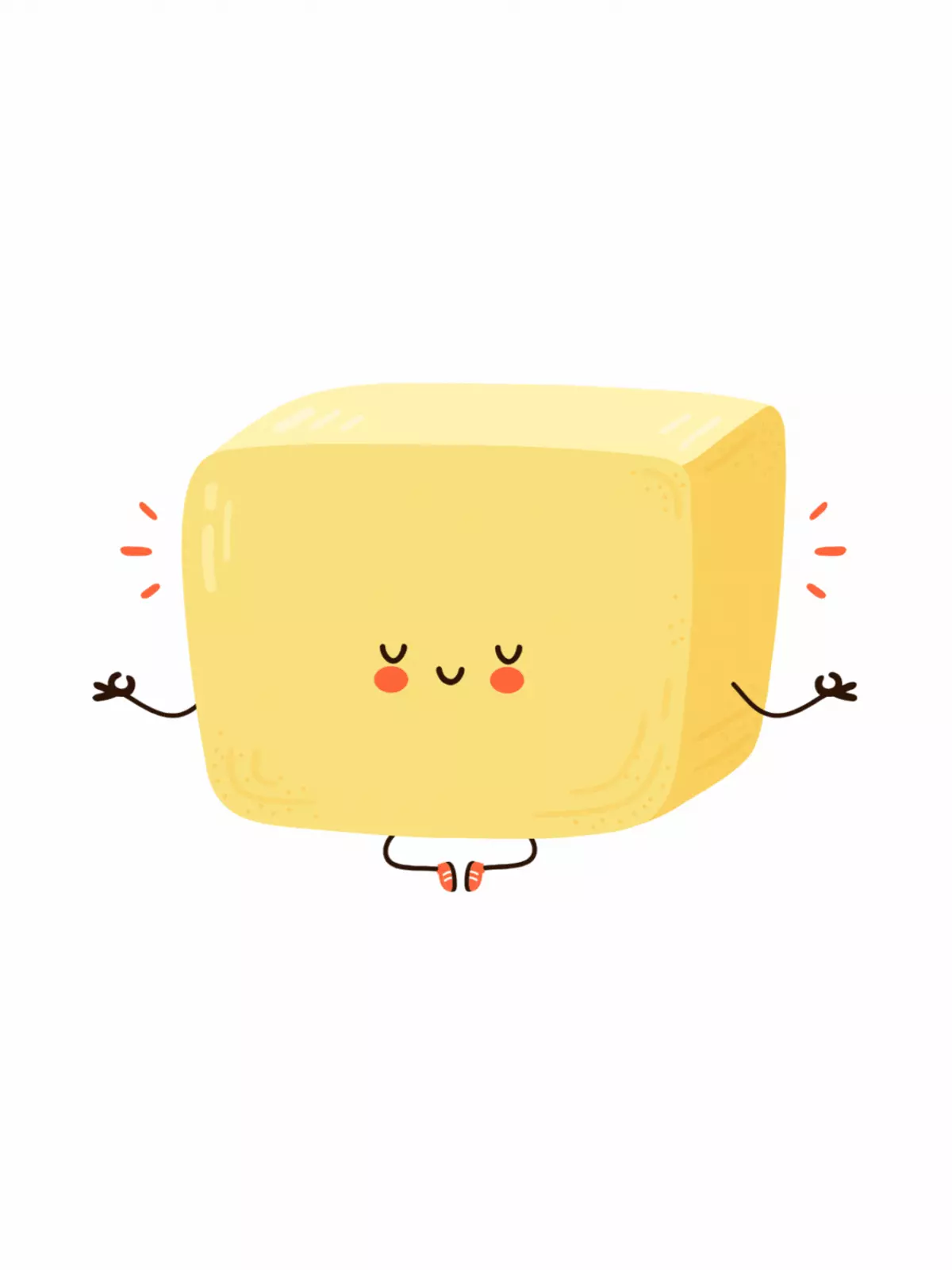 Funny animated get well card featuring a meditating butter block character wearing sneakers, whimsical cartoon style.