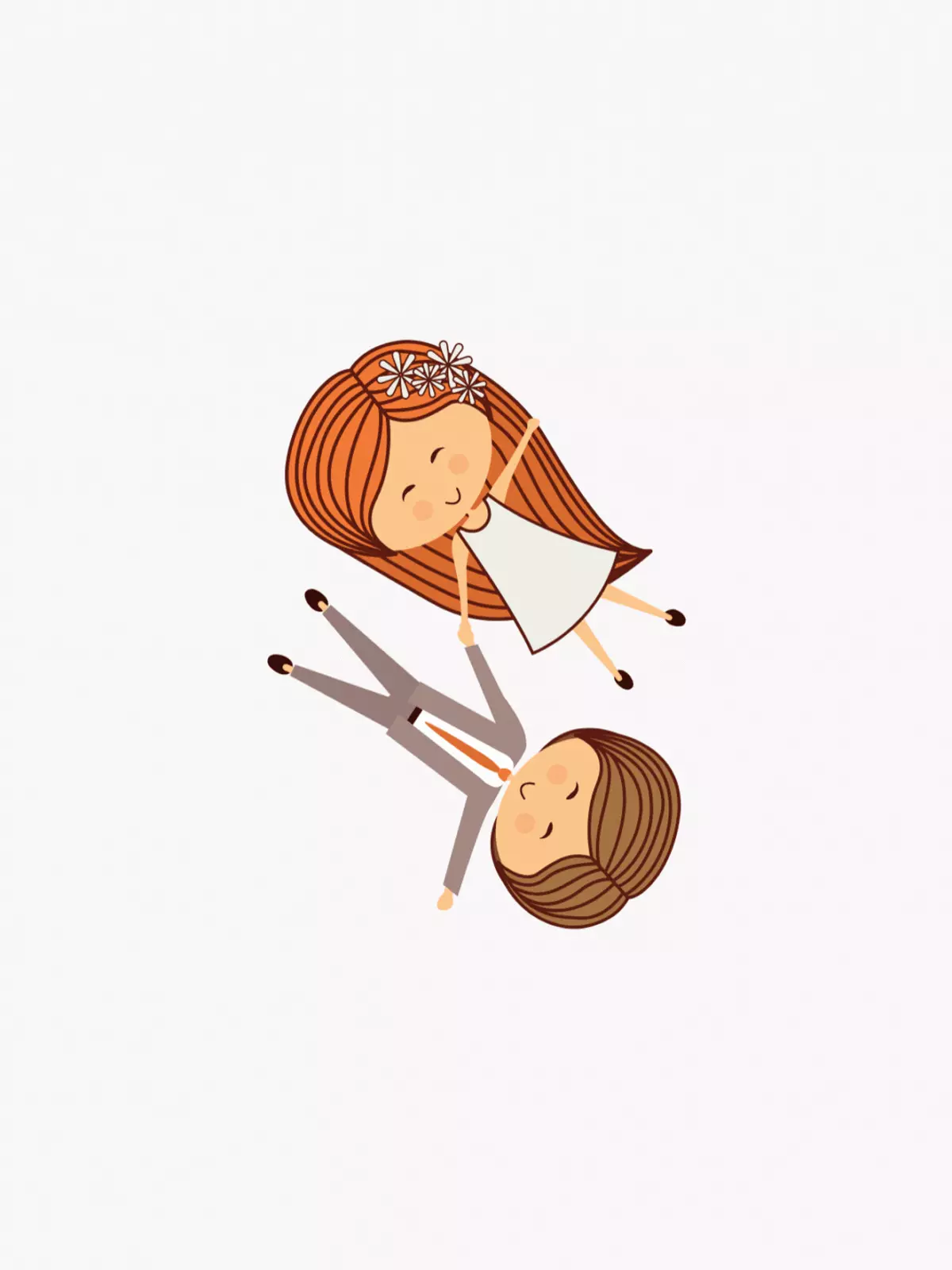 Animated anniversary card featuring a cute couple floating together with flower crown, soft colors, and hearts, celebrating love and togetherness.