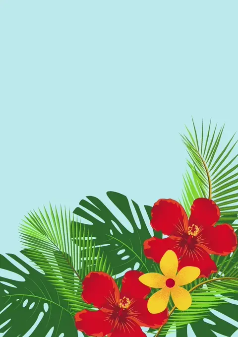 Animated tropical birthday card featuring colorful flowers and leaves, cheerful design, perfect for sending birthday wishes.