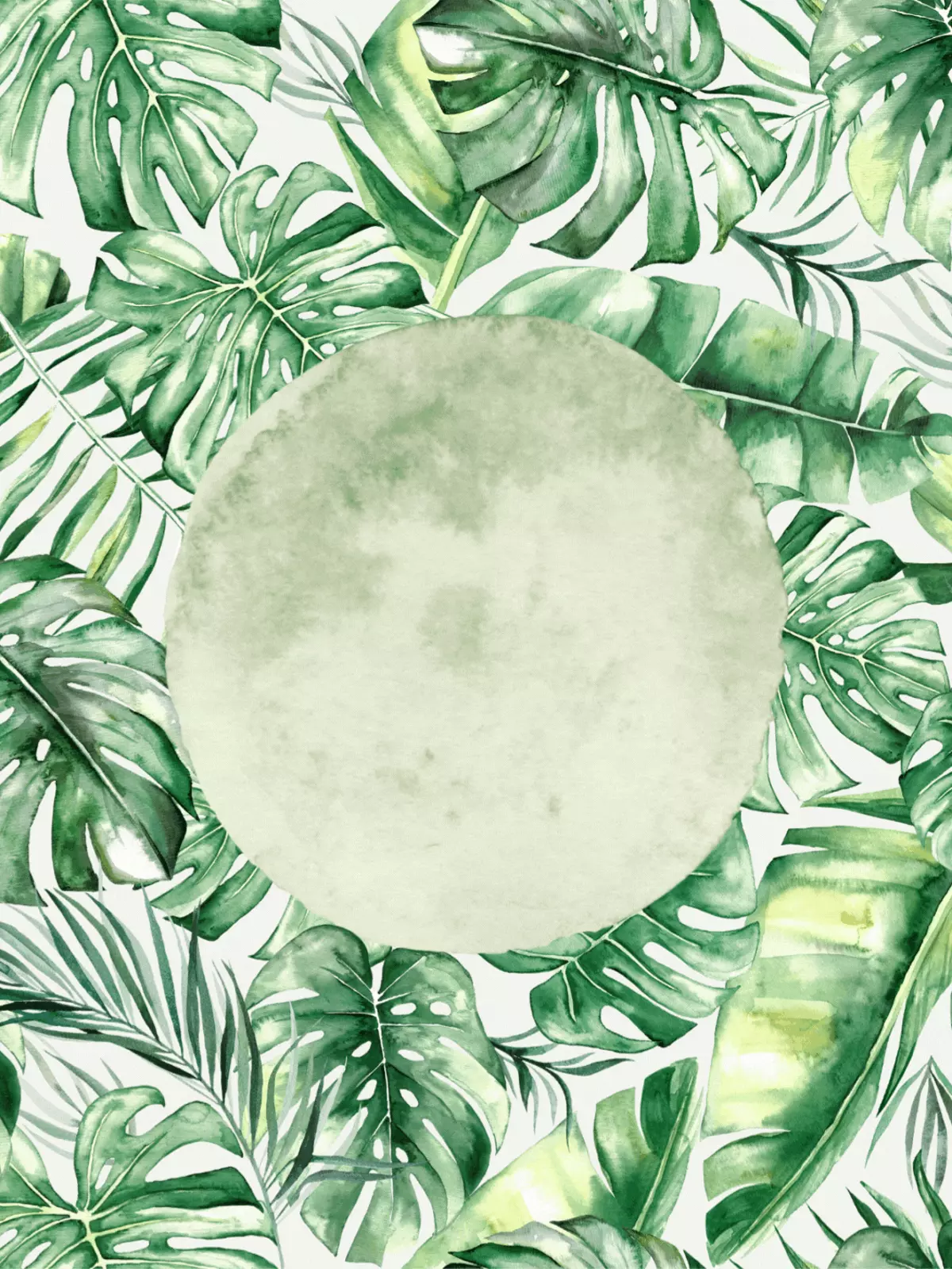 Watercolor get well card featuring calming tropical leaves, soft green and blue hues, artistic design for sending healing thoughts and sympathy.